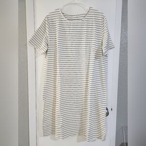 Striped Short Sleeve T-Shirt Dress - Ivory & Black